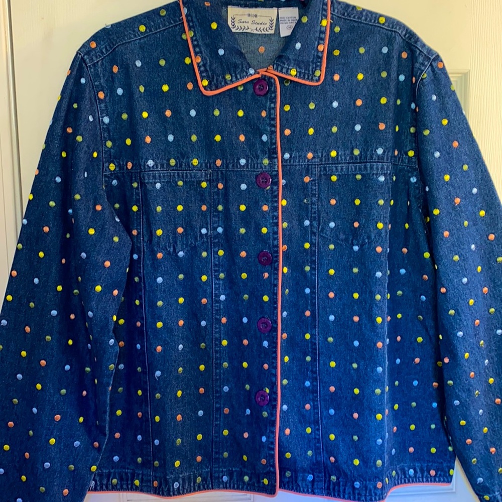 Sara Studio Blue Jean Jacket SZ M Button down two small pockets. - Picture 2 of 10